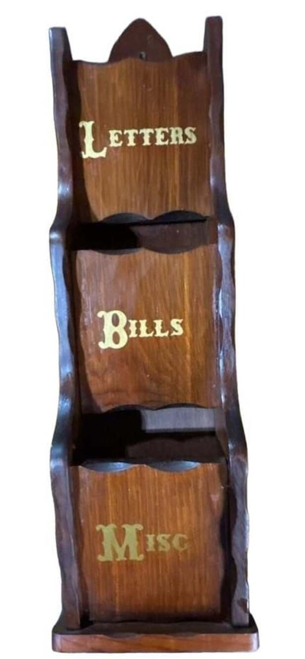 Vintage Wooden Mail Organizer Wall Rack 22 In